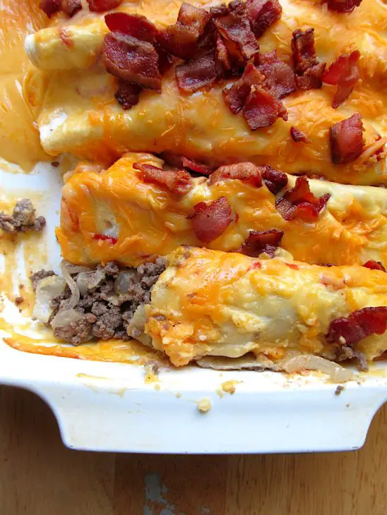 Ground Beef Enchiladas with Bacon and Cheese