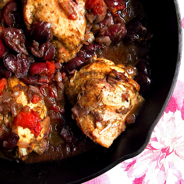 Oven roasted chicken thighs with cherries