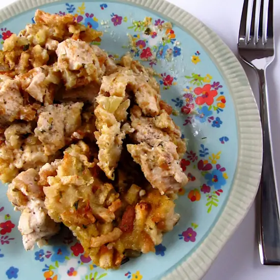Crispy Fried Onion Chicken and Stuffing Bake
