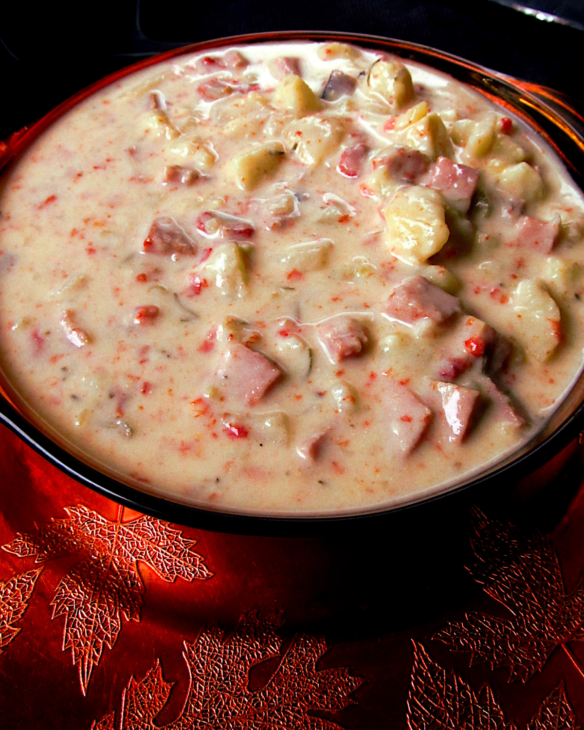 Ham and Potato Soup with Roasted Red Pepper and Rosemary