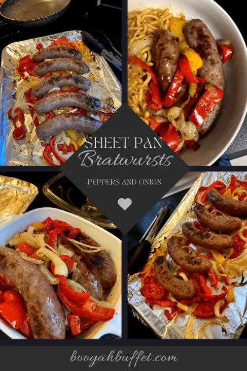 Sheet Pan Bratwursts Peppers and Onion